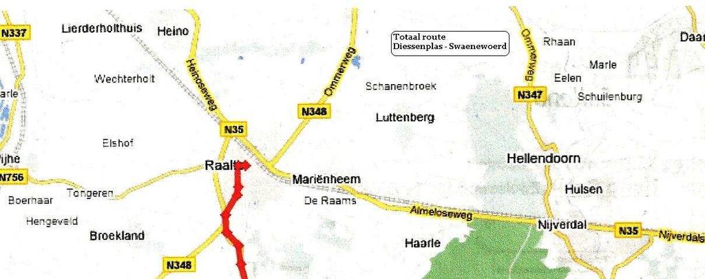 Diessenplas (Vrijheidslaan 1 Holten) 21 km Swaenewoerd (Zwanenwoerd 1 Raalte) 1. Vertrek Diessenplas (rechts terrein verlaten) 2.