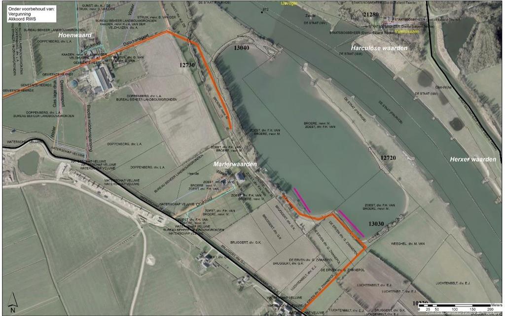 Figuur 1.2 Locatie plangebied De precieze locatie voor het plaatsen van de bomen is weergegeven met de roze lijnen. De rode lijnen geven de aanrij routes weer tijdens de werkzaamheden. 1.4 Vigerende bestemmingsplan Het vigerende bestemmingsplan is het bestemmingsplan Buitengebied Oost, vastgesteld op 17 juni 2013.