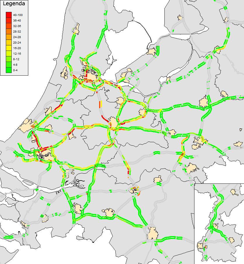 2.3 Overzichtskaart van locaties met meeste bijdrage aan het jaarreistijdverlies t/m december 2009.