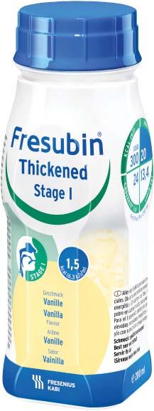 Fresubin Thickened Stage 1 1,5 kcal/ml Aanvullende energierijke (1,5 kcal/ml) en eiwitrijke ingedikte (siroopconsistentie) drinkvoeding met vezels. EasyBottle van 200 ml. Vanille, bosaardbei.