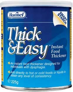 Thick & Easy Instant indikkingsmiddel op basis van gemodificeerd maïszetmeel en maltodextrine. zakjes van 9 g blikken van 225 g catering pack van 4,5 kg.