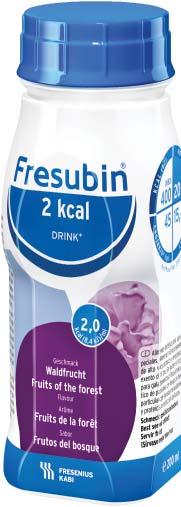 Fresubin 2 kcal Drink 2 kcal/ml Volledige of aanvullende energierijke (2 kcal/ml) en eiwitrijke drinkvoeding zonder vezels. EasyBottle van 200 ml.