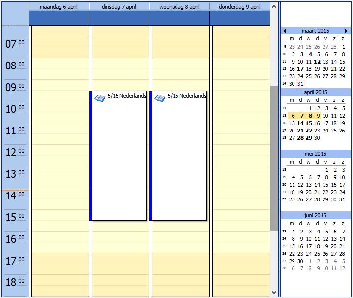 Door een aantal dagen te selecteren in de kalender rechts kan een overzicht verkregen worden van meerdere dagen.