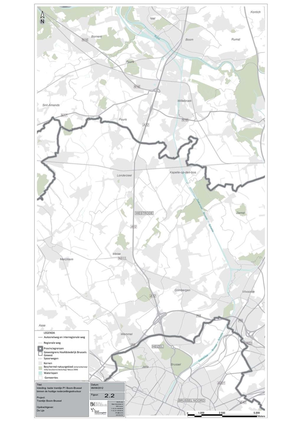 LEGENDA Provinciegrenzen Autosnelweg en interregionale weg Regionale weg Gewestgrens Brussels Hoofdstedelijk Gewest Spoorwegen Kernen Beschermd natuurgebied (VEN/IVON/HAB/VOG/ beschermd