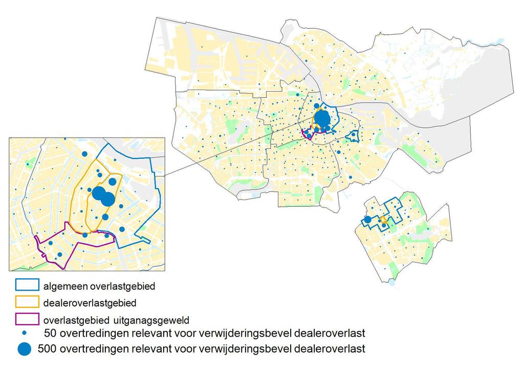 Figuur 5.9 Drie overlastgedraging relevant voor dealerverwijderingsbevel Uitgaansbevelen Figuur 5.10 laat zien hoe vaak uitgaansoverlastgedragingen zijn voorgekomen in Amsterdam in 2014.