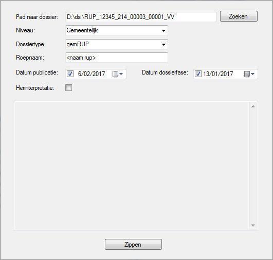 Figuur: interface van de dossier-zipper. Klik vervolgens op Zippen. 2.8.3 Opladen van het dossier in DSI De zipfile kan vervolgens worden opgeladen in DSI.