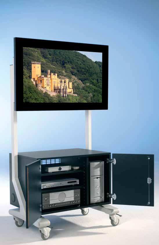 Plaats voor moderne techniek Screencarts voor flatscreens tot en met 42" Alle screencarts kunnen, dankzij de vier zwenkwielen, ook zware televisietoestellen tot en met 50" gemakkelijk transporteren.