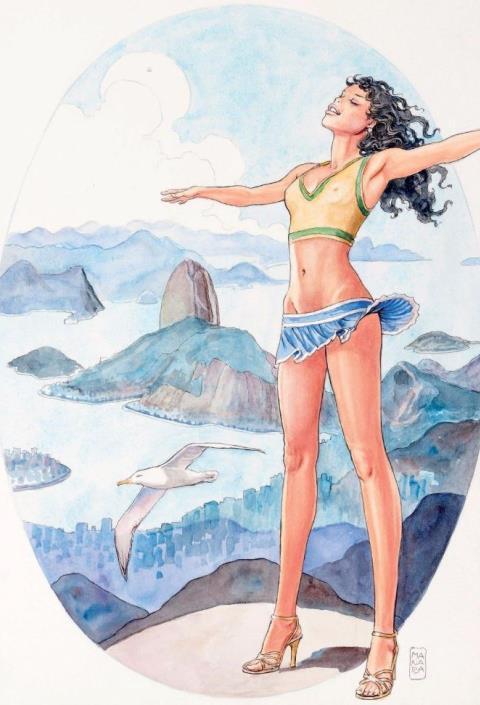 MANARA Lot n 192 Rio Comicon - Oost-Indische inkt en aquarel voor de officiële poster tekening van het internationaal