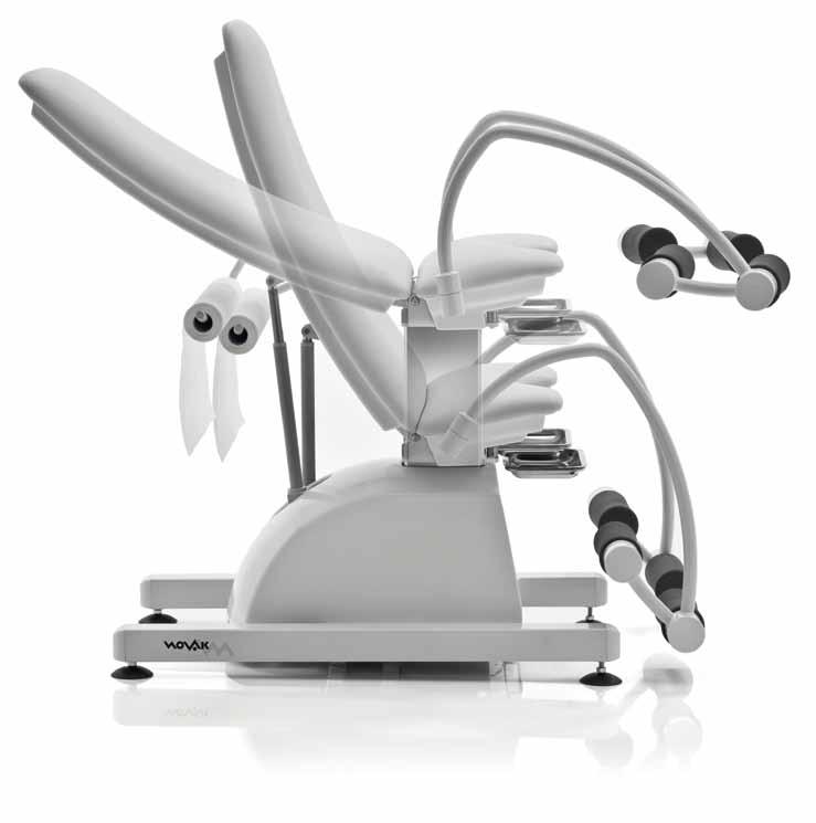 Gynaecologische stoel N Dankzij het weldoordachte ontwerp, met de innovatieve beensteunen waarop patent is aangevraagd, functioneert deze stoel als gynaecologische stoel en tegelijkertijd als