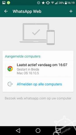 WhatsApp Web (Android) Als je gebruik wilt maken van WhatsApp Web ga je naar hetzelfde menu met de drie puntjes. Daar zie je een snelkoppeling staan naar WhatsApp Web.