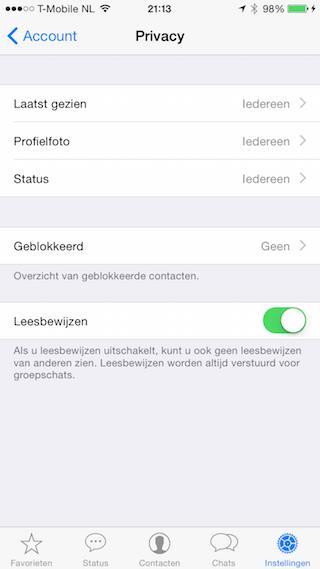 Blauwe vinkjes (Apple) Bij instellingen > account > privacy, zet je de schakelaar naast Leesbewijzen uit.