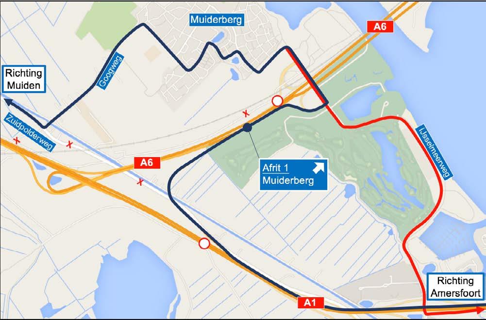 Routebeschrijving vanuit/naar Amersfoort Vanuit Amersfoort naar Muiden/Muiderberg: Tot zaterdag 20 augustus 20.00 uur is Muiden via de A1 vanuit Amersfoort bereikbaar. Tussen zaterdag 20 augustus 20.