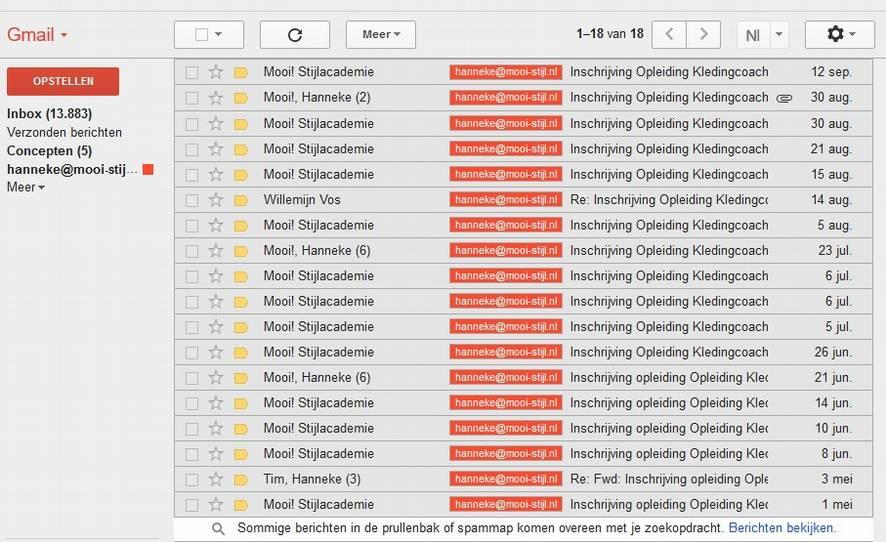 Hier een screenshot van de aanmeldingen in de inbox: Het campagne doel was om 1 opleiding vol te krijgen met 6 deelnemers.