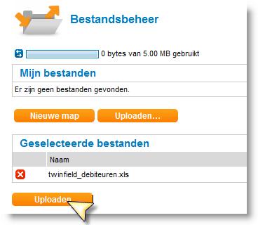 5. Kies nogmaals Uploaden om nu echt het bestand te uploaden 6.