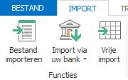 4.3 De belangrijkste functies beschikbaar via tabbladen Tabblad IMPORT Op het tabblad IMPORT kunt u de transacties importeren. Dit kan op drie manieren: 1.