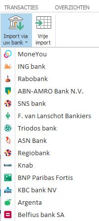 6.2 Importeren via internetbankieren U kunt ook direct uw transacties uit internetbankieren in Cashflow importeren. Dit doet u via het tabblad IMPORT en vervolgens de knop [Import via uw bank].