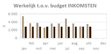 Het budget wordt weergegeven in het lichtblauwe gedeelte van de staven. Wanneer de bovenkant van de staaf groen gekleurd is, dan gaat het goed.