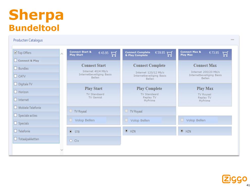 De functionaliteit van de Top Offers offerline blijft nagenoeg identiek Voor het pakket Connect Start & Play Start kan