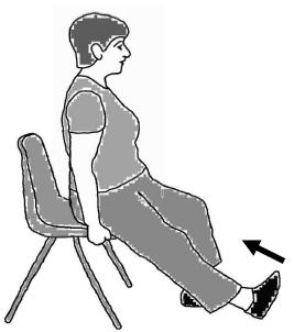 Kuiten strekken Zit op een stoel en hou de zijkanten vast Strek 1 been uit en plaats de hiel op de grond Trek je