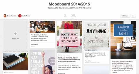 1 een moodboard voor 2015 Denken in beelden We gaan visualiseren wat je in 2015 gaat bereiken. Dit doen we door een moodboard te maken. Wat is een moodboard?