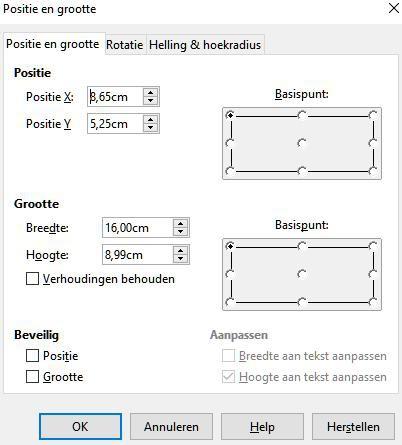 2) Ga naar Opmaak > Positie en grootte op de Menubalk of klik met rechts op het diagram en selecteer Positie en grootte in het contextmenu of druk op F4 om het dialoogvenster Positie en grootte