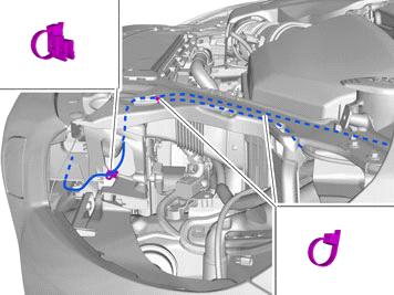 84A Geldt voor auto s zonder radiateurklep Afbeeldingen A, B en C Trek de kabel verder vanaf de onderkant