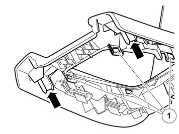 Op de handgeschakelde versnellingsbak zit de versnellingspookhoes met vier haken (1) rond het paneel van de versnellingspook
