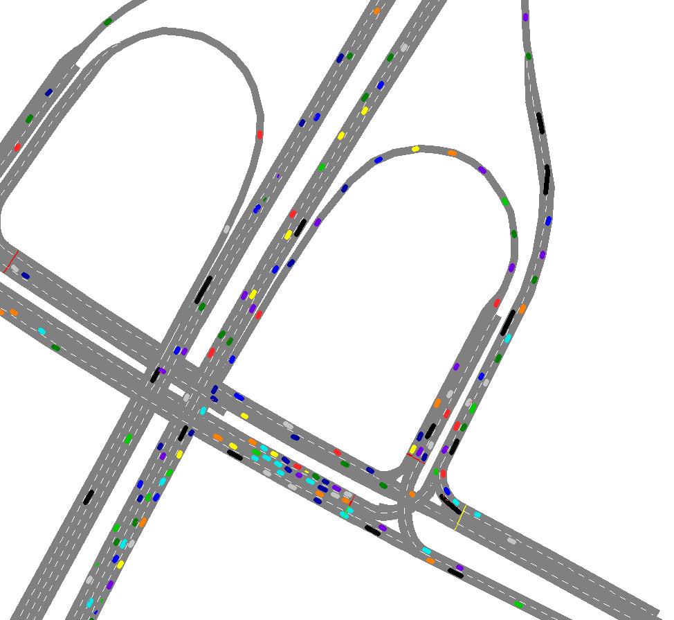 Verder blijkt in de simulaties dat de enkelstrooks toe- en afrit van de A9 oostzijde kritisch zijn (zie figuur 7.8). Terugslag op de afrit geeft daarbij kans op filevorming tot op de A9.