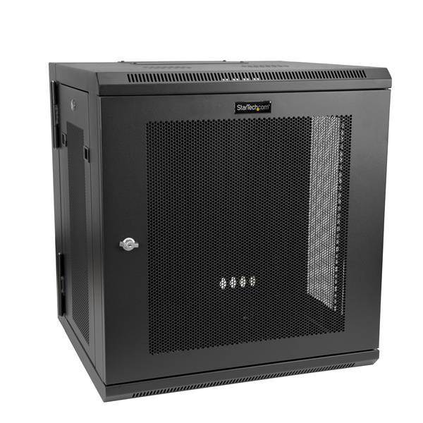 12U Serverkast rack - wand monteerbaar - diepte tot 17" / 43 cm - scharnierende behuizing Product ID: RK12WALHM Met deze 12U server- of netwerk rack kast kunt u uw EIA-310 conforme apparatuur aan de