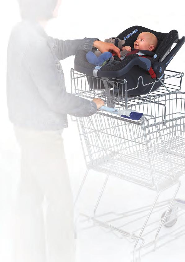 Rek voor autostoeltje Een sympathiefactor voor de winkel bij jonge ouders.