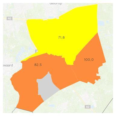 Eindhoven (links) en wijken per gemeente Heeze-Leende (rechts) Figuur 26: Aandeel passend gehuisveste huishoudens in