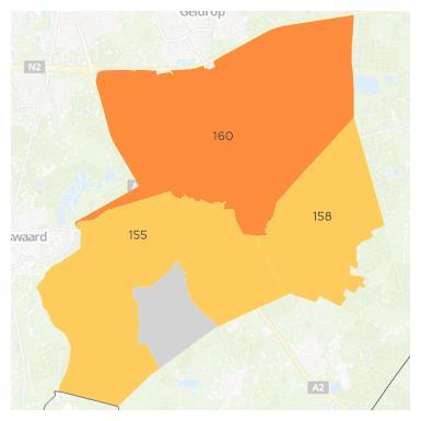 Figuur 5: Aandeel eengezinswoningen (corporatiewoningen) gespecificeerd naar gemeenten per woningmarktregio Metropoolregio Eindhoven (links) en wijken per gemeente Heeze-Leende (rechts) Huurpunten