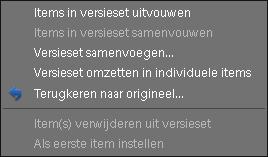 aantal opties. De versieset uitvouwen en samenvouwen heeft u net al gedaan door op het pijltje naast de versieset te klikken: Alleen de versie van de foto die boven op de stapel ligt, wordt bewaard.