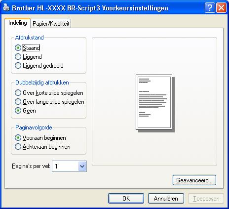 Driver en software De BR-Script3 printerdriver gebruiken (PostScript 3 taalemulatie voor Windows ) 2 (Raadpleeg Help in de printerdriver voor meer informatie.