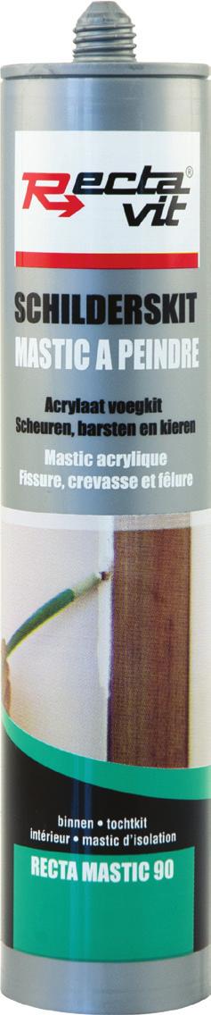 310 ml Recta-Mastic 90 Schilderskit 310 ml Recta-Mastic 90 Schilderskit Express Overschilderbare acrylaatkit voor scheuren, barsten en voegen met een dilatatie tot 15%, voor aansluitingsvoegen in de