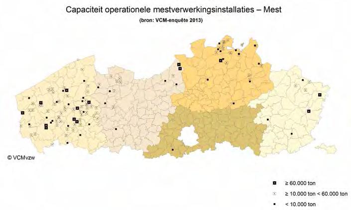 Mestbalans 1 Figuur 15 Operationele mestverwerkingsinstallaties in Vlaanderen (bron: VCM-enquête - Operationele stand van zaken mestverwerking in Vlaanderen 2013) Tabel 17 Evolutie van de