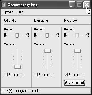 Geluid controleren in Windows XP 9 U ziet het venster Geavanceerde instellingen voor