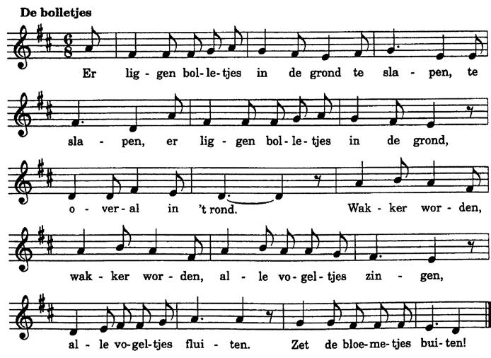 Lenteliedje De bolletjes Tek s t en mu z i e k Herman Broekhuizen Er lig - gen bol-le-tjes in de grond te sla - pen, te sla - pen, er lig - gen bol-le-tjes in de grond, o - ver- al in t rond.