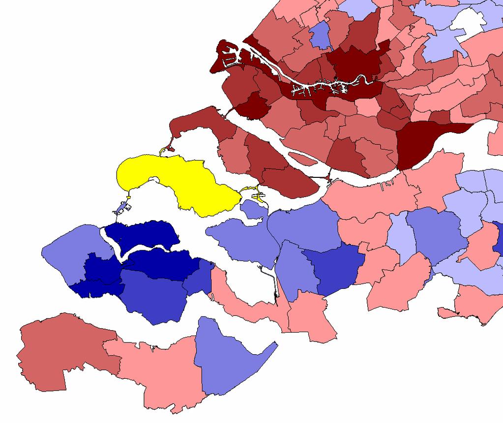 Saldo binnenlandse migratie Gemiddelde 1998-2009 Score 10 of meer 3 tot 10 1 tot 3 0 tot 1 0 tot