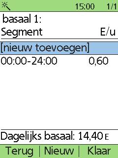 Verhogingsstappen: 0,05 eenheid/u. Het kleinste segment is 0,05 E/u.