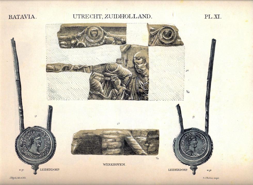 Fig. 2.17 Werkhoven-Zure Maat (site 115): delen van een natuurstenen grafmonument. Naar Pleyte 1877-1903. St. Maarten vermeld moeten vinden (Schoemaker 1952, 111). 142 Cf. Hessing 1994a, 110.