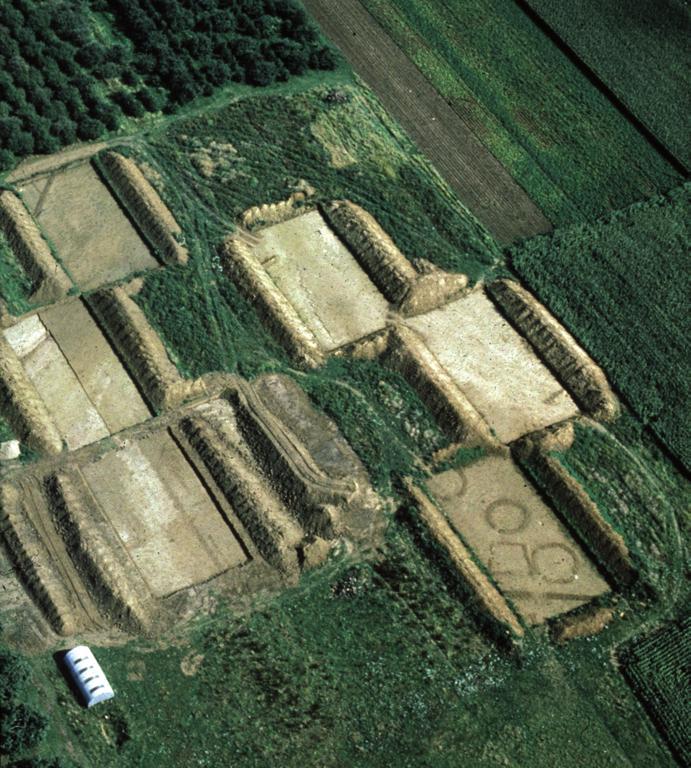 Fig. 3.27 Wijk bij Duurstede-De Horden: luchtfoto van enkele opgravingsputten op het grafveld gezien vanuit het noordwesten.