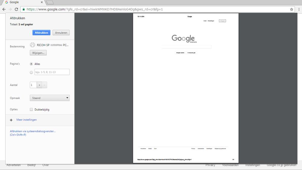 8. Klik op [Druk af]. Het afdrukken wordt gestart. Bestanden afdrukken die op uw computer zijn opgeslagen 1. Start Google Chrome. 2.