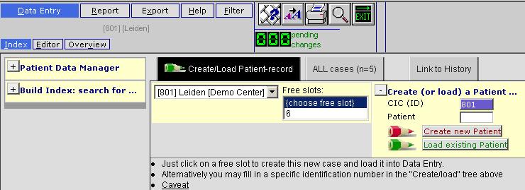Data entry Index Onder Data entry > Index staan alle huidige patienten binnen een centrum onder het tabje "ALL cases".