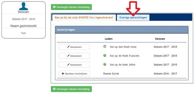 4.3 Leden vorig of huidig seizoen andere club Klik op Overige aansluitingen inschrijven om de inschrijvingswizard te starten. Klik vervolgens op + Inschrijven. Lid niet te zien?