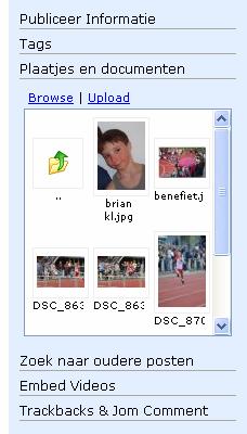 U kan via Upload nieuwe afbeeldingen toevoegen. Let op een afbeelding mag maximaal 200 kb zijn.
