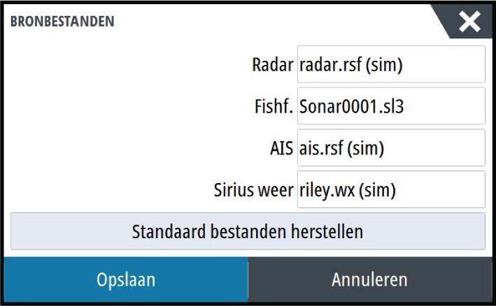 23 Simulator Met de simulatiefunctie kunt u zien hoe de unit stationair werkt, zonder verbinding met sensoren of andere apparaten. De statusbalk geeft aan of de simulator ingeschakeld is.