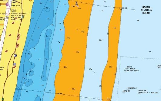 Hiermee kunt u gebieden met ondiep water tussen 0 en de geselecteerde diepte (max. 10 meter) markeren.