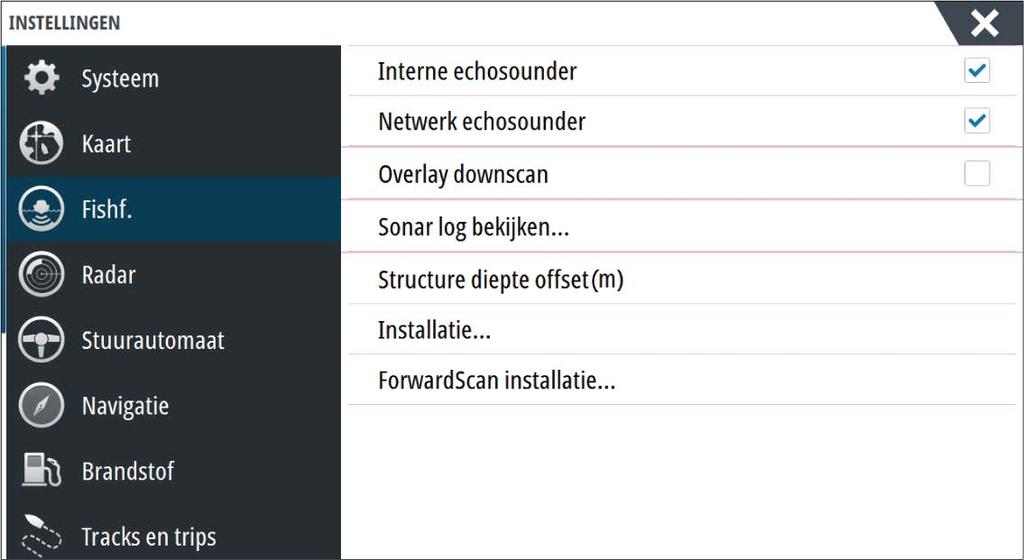 Netwerk Echosounder U kunt de Echosounder-beelden van deze unit delen met andere units die zijn verbonden met het Ethernet-netwerk.