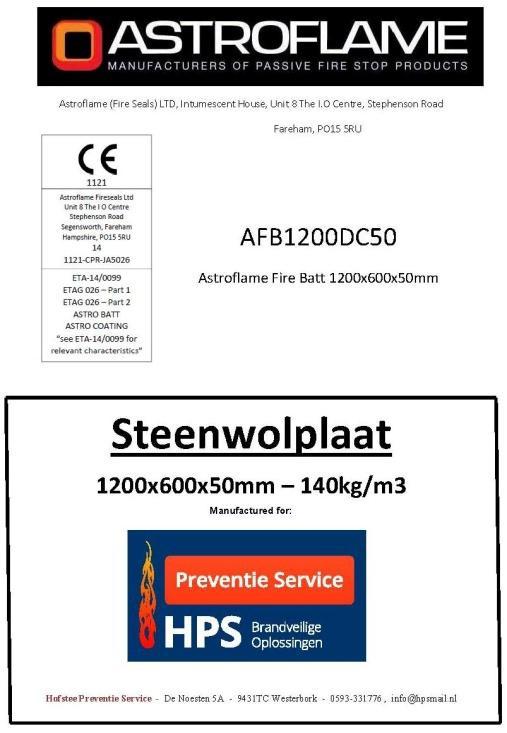 Steenwolplaat dubbelzijdig gecoat Technische specificaties. Afmeting: 1200x600x50 mm Densiteit: 140 kg/m3 Coating laagdikte: 1 mm droog (2.
